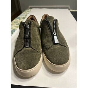 Frye Lena Zip Low Top Suede Slip On Olive Green Sneakers Shoes Sz 11